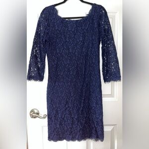 Diane Von Furstenberg Midnight Blue Lace Dress Zip Back Size 10